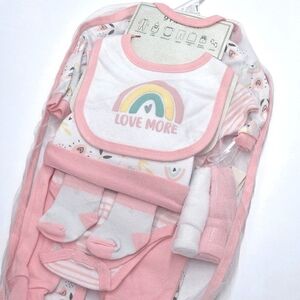 Baby Kiss Pink White Rainbow Floral 9 Pc Layette Set Daily Essentials Baby 0-3MO
